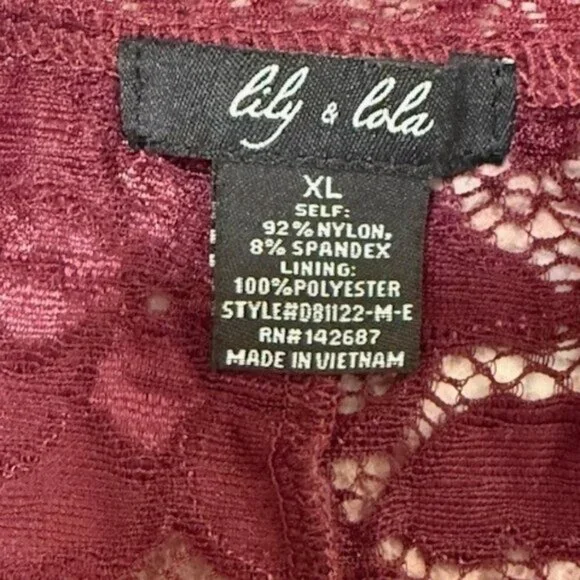 Lily & Lola Womens Lace Bodycon Dress Burgundy Stretch Size XL - Picture 3 of 10